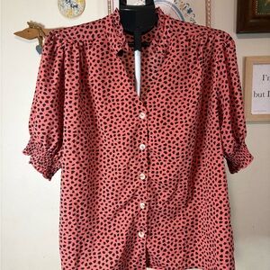 SHEIN Pink Leopard Print Button-Up Blouse